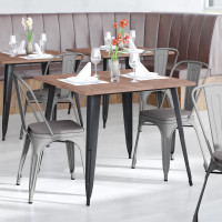 Flash Furniture CH-31230-SIL-PL1G-GG Perry Commercial Grade Silver Metal Indoor-Outdoor Stackable Chair with Gray Poly Resin Wood Seat